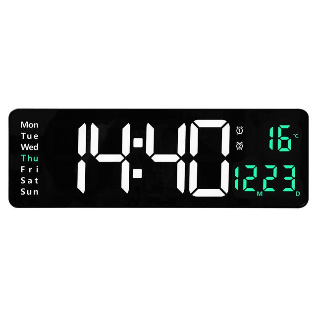 Grande orologio da parete elettronico con telecomando, temperatura, data, spegnimento, memoria, orologio da tavolo, doppio allarme, orologi digitali a LED montati a parete_voghion.com