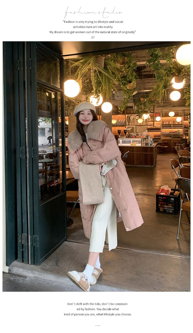 Milk Hoo Pink Large Feather Collar Down Cotton Coat For Women's Winter 2023 New Korean Edition Mid Length Fashionable_voghion.com