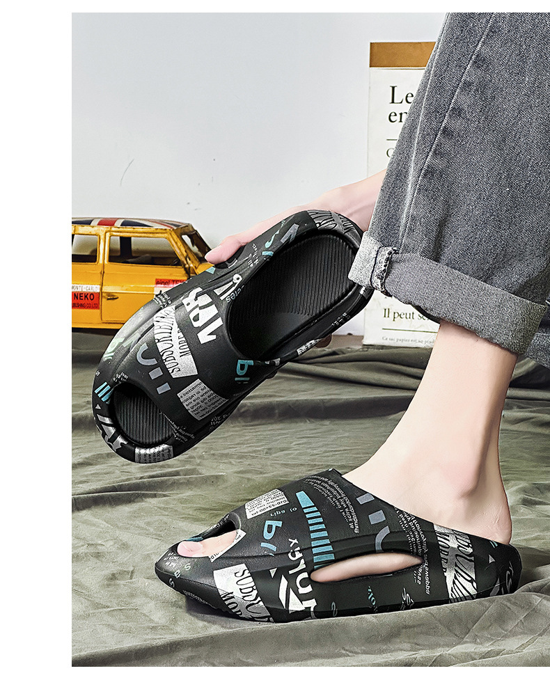 Sommer Straße Trendy Hausschuhe Fisch Mund EVA Zwei Farbe Dicke Unterseite Tritt Auf Scheiße Gefühl Sandalen Outdoor Erhöhen Strand Schuhe Männer_voghion.com