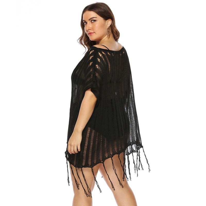 Durchsichtiges Strandkleid mit einreihigem Kragen und ausgehöhltem Saum für Damen in Übergröße_voghion.com