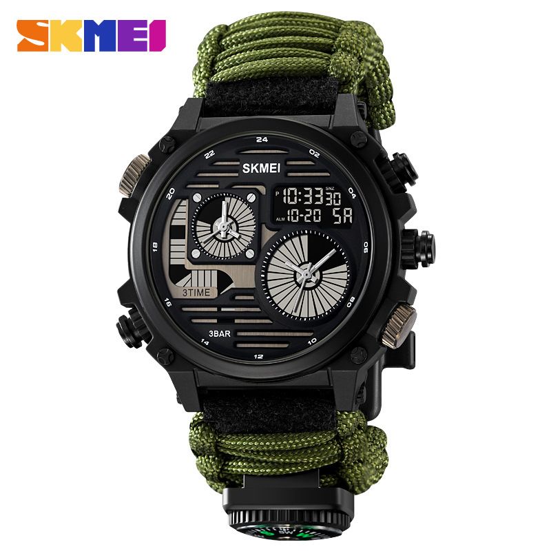 Momentum Sports Outdoor Waterproof Electronic Tough Men's Style Large Dial Multi-Function Four-Time Watch_voghion.com