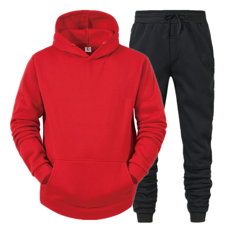 Straight Hoodie Smooth Plate Solid Color Sweater Sport 2 Piece Set Autumn And Winter Fleece_voghion.com