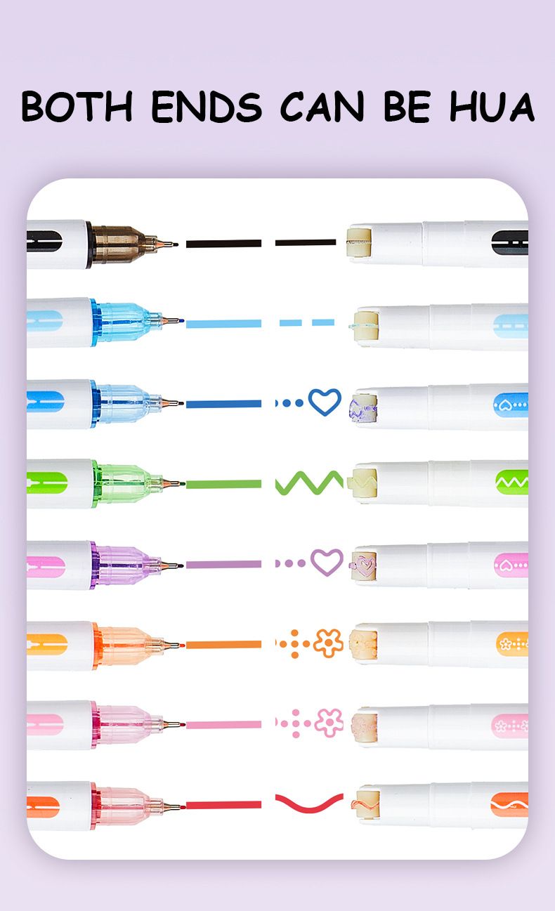 8-Color Dual-Tip Quick-Dry Creative Drawing Pens For Kids & Adults - Floral & Heart Outline Markers For Sketching, Journaling, And DIY Crafts_voghion.com
