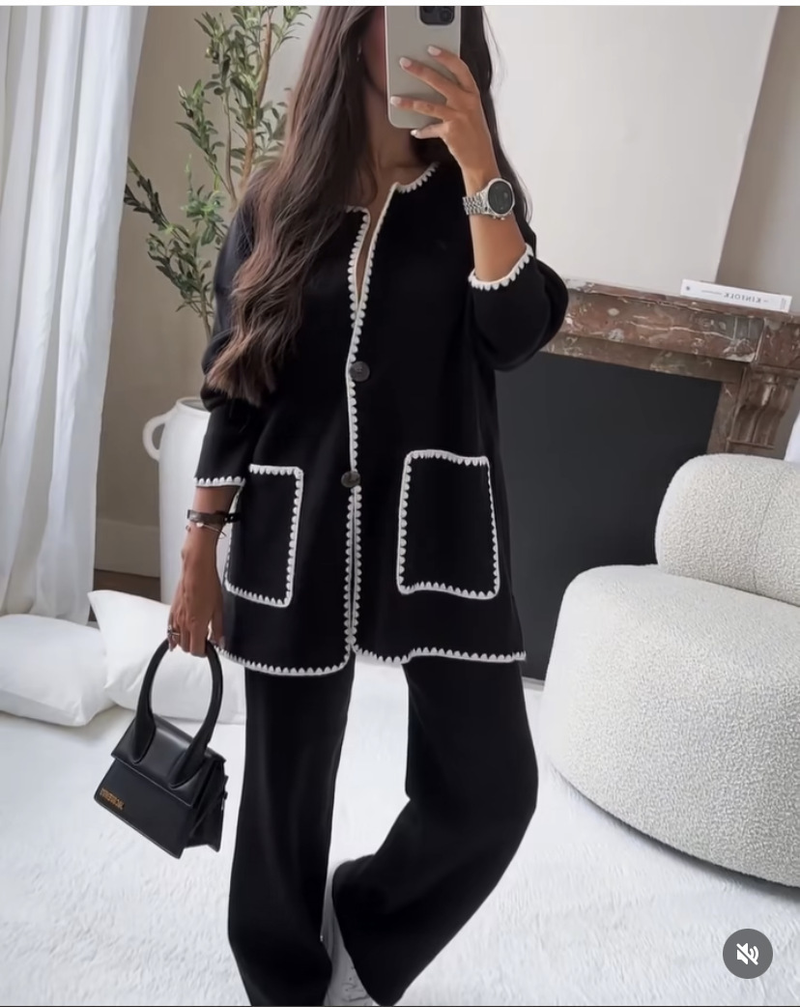 Ensemble deux pièces décontracté et ample de couleur unie pour femme_voghion.com