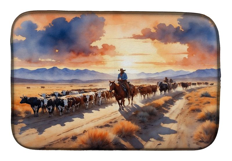 Cattle Drive At Sunset Dish Drying Mat Absorbent Dish Drying Mat Pad For Kitchen Counter Dish Drainer Mat For Countertop, 14 X 21", Multicolor_voghion.com