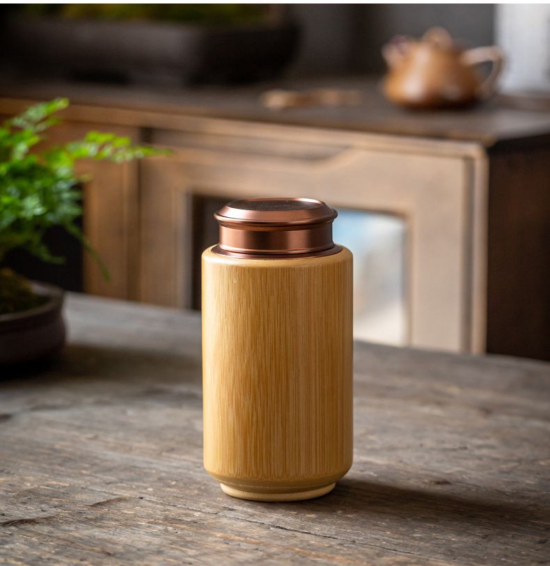 Bamboo Sealed Tea Caddy Handmade Wood Chinese Style Bamboo Container Portable Bamboo Tea Canister for Household Use_voghion.com