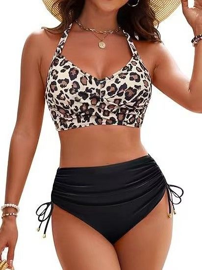 Dameskleding Nieuwe Multi Color Split Hoge Taille Trekkoord Dames Sexy Bikini Badpak_voghion.com