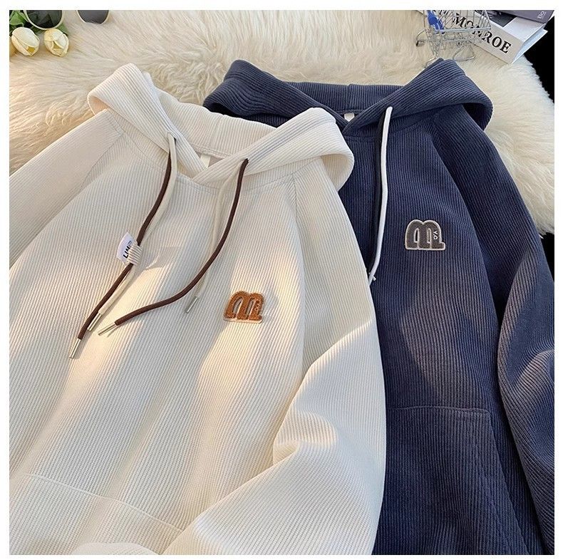 Corduroy Hooded Sweatshirt For Men, Autumn 2023 New Trendy Brand Oversized American Pullover Top_voghion.com