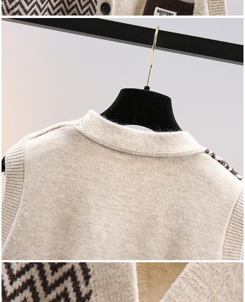 "Strickweste im College-Stil für Damen – Locker sitzendes, gestreiftes Winteroberteil mit V-Ausschnitt"_voghion.com