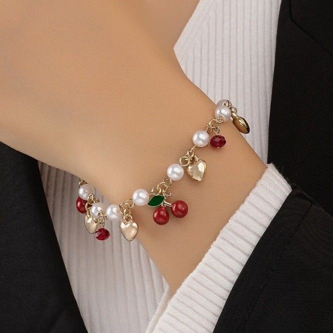 European And American Cross Border Sweet Pearl Bracelet Versatile Crystal Cherry Bracelet Niche Simple Hundred Bracelets Hand Jewelry Manufacturers_voghion.com