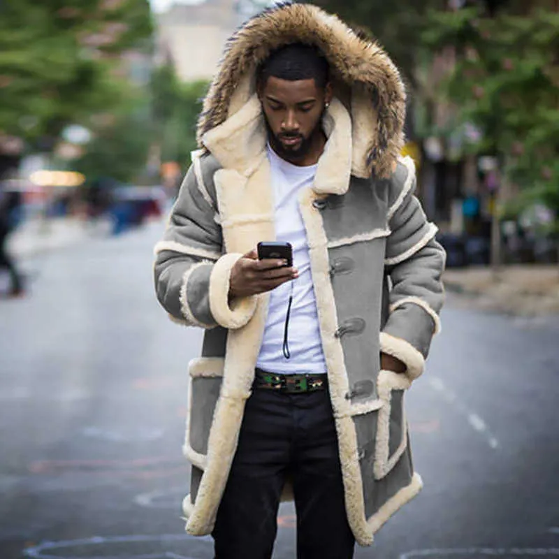 PFHQ Ullfoder för herr Huvjackor i fuskpäls Tjocka Trendiga 2022 Vinter Elegant Tough Guy Mode Casual Shearling_voghion.com