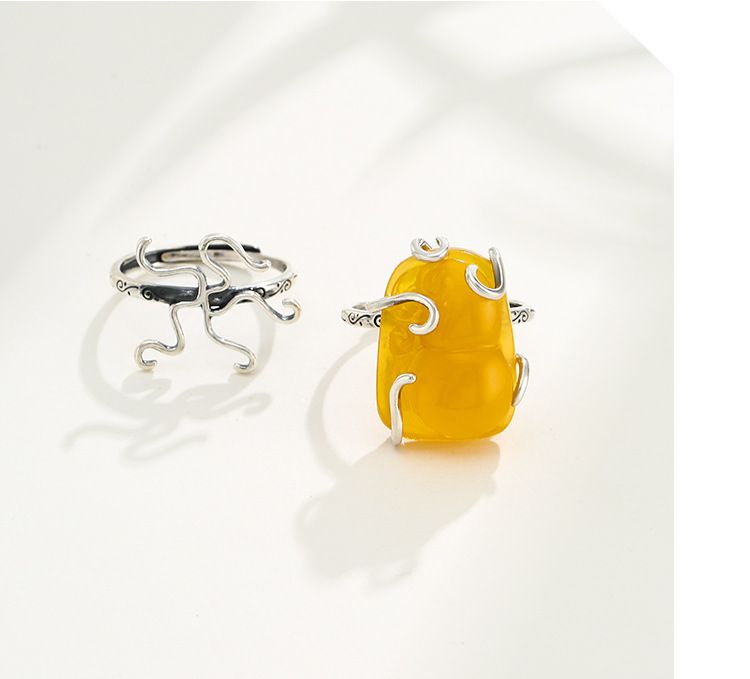 S925 sterling silver ring empty holder female gold diy beeswax Amber turquoise brave ring holder empty holder with shape ring holder_voghion.com