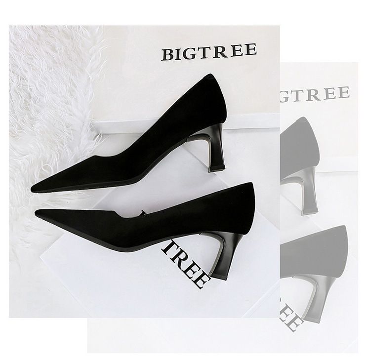 6188-9 Zapatos sencillos de moda para banquetes, de tacón alto y grueso, de gamuza y terciopelo del oeste, con boca poco profunda y puntiagudos_voghion.com