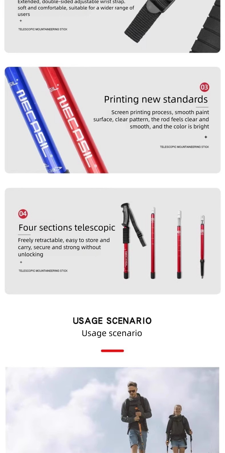 Trekking Ultra-leggero Telescopico Pieghevole Professionale Bastone da Trekking per Esterni Bastone da Passeggio Attrezzatura da Arrampicata per Uomini e Donne_voghion.com