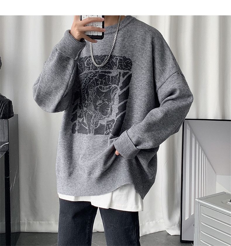 Oversized Knit Sweater – Unisex Crewneck Pullover (M-XXL, Cotton Blend, Textured Jacquard)_voghion.com