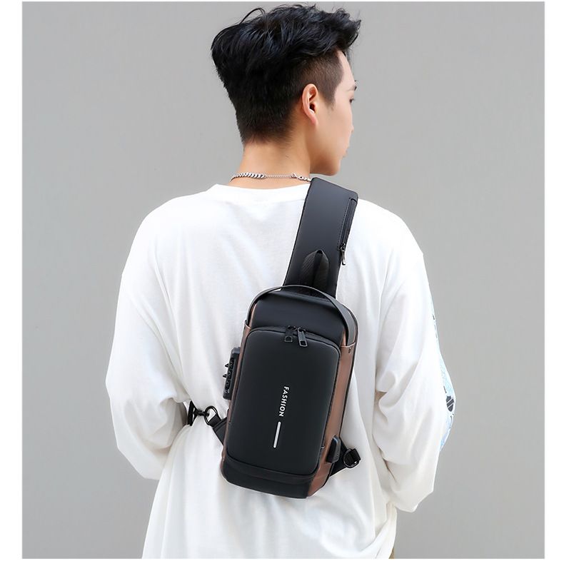 Brusttasche für Herren, Zahlenschloss, Fahrradtasche mit Diebstahlschutz, lässige Lauf- und Reisetasche im Freien, Gürteltasche, Sportrucksack mit einer Schulter zum Umhängen._voghion.com