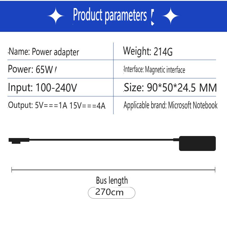 Adatto per adattatore di alimentazione magnetico da 65 W per Microsoft Surface Pro - Caricabatterie rapido da 15 V 4 A con connessione sicura_voghion.com