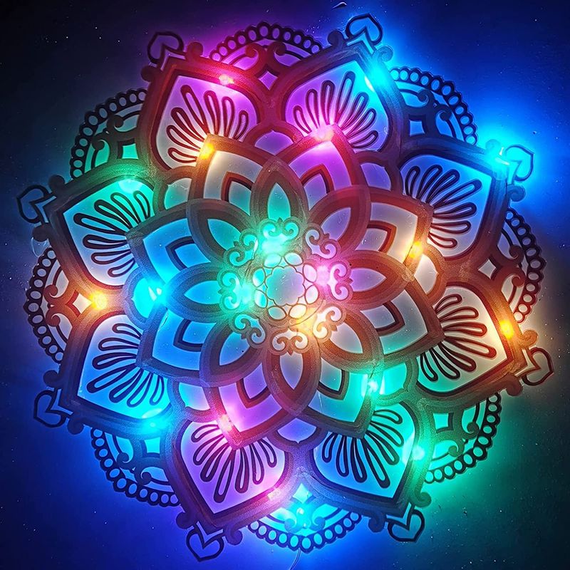 Mandala Yoga Zimmer Nachtlicht Farbwechsel Batterie Powered Yoga Zimmer LED Lampe Atmosphäre Home Decor_voghion.com