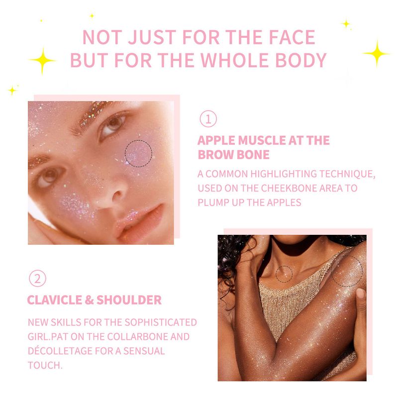 3-Tone Peach Bling Highlighter & Setting Puff - Face Contour, Body Shimmer - Fluffy Diamond Powder Puff With Explosive Glitter_voghion.com