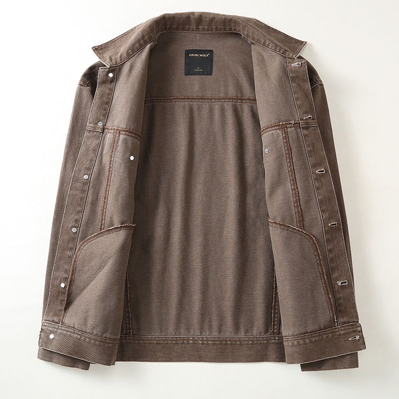 2025 Tavaszi Trendi Amerikai Cowboy Férfi Laza Munkáskabát, Galléros Felső, Tiszta Pamut_voghion.com