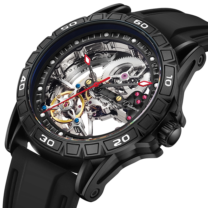 Skeleton Herren es Luxus Tourbillon Automatik Mechanincal Männliches Handgelenk Wasserdicht Gummiband Leuchtend_voghion.com