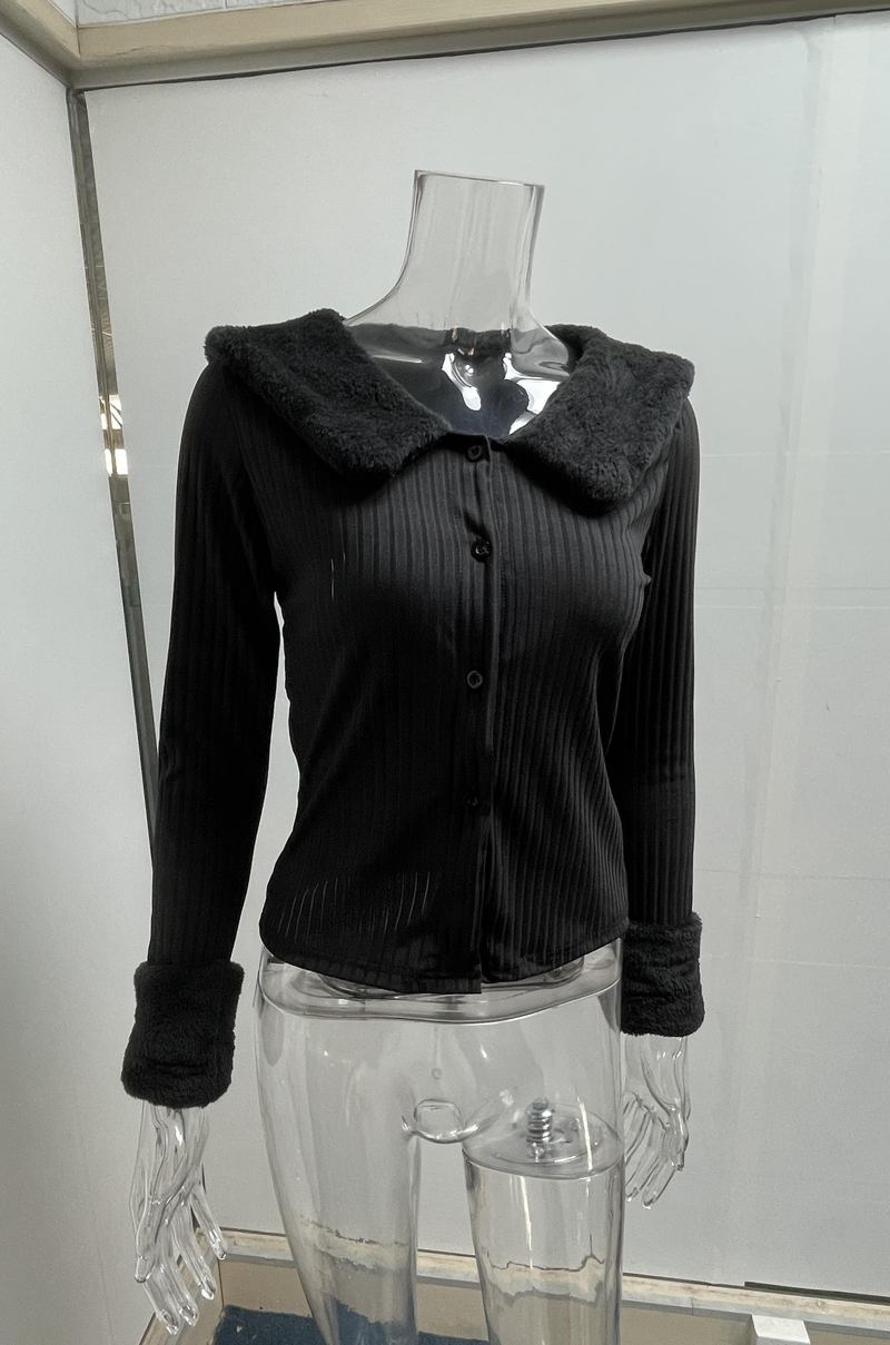 Women's Long-sleeved Tops Sexy Fur Collar Knitted Jacket Tops For Women_voghion.com