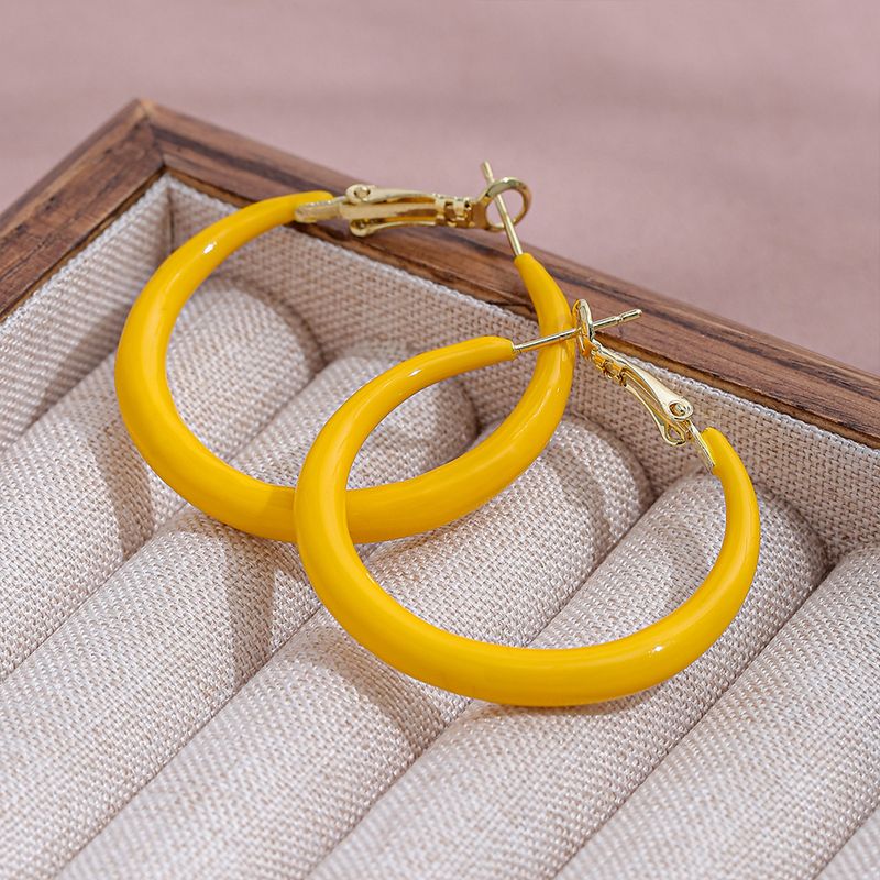 Orecchini a cerchio grandi con goccia di olio giallo per donna, moda, personalità semplice, orecchini eleganti placcati in oro vero._voghion.com