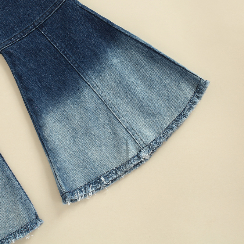Vêtements pour bébés filles, haut à manches courtes, teinture par nouage, denim évasé, costume trois pièces bleu, pantalon pour filles_voghion.com
