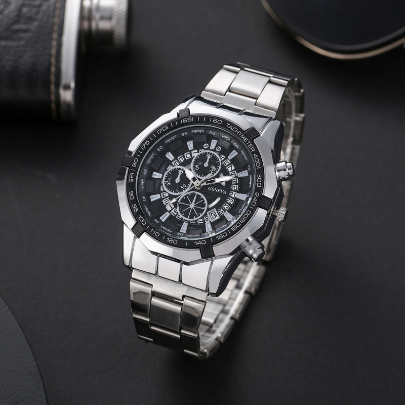 Men's Watches Non Mechanical Watch Set Men's Fashion Casual Steel Band Quartz Watch + Versatile Bracelet 3pcs/set_voghion.com