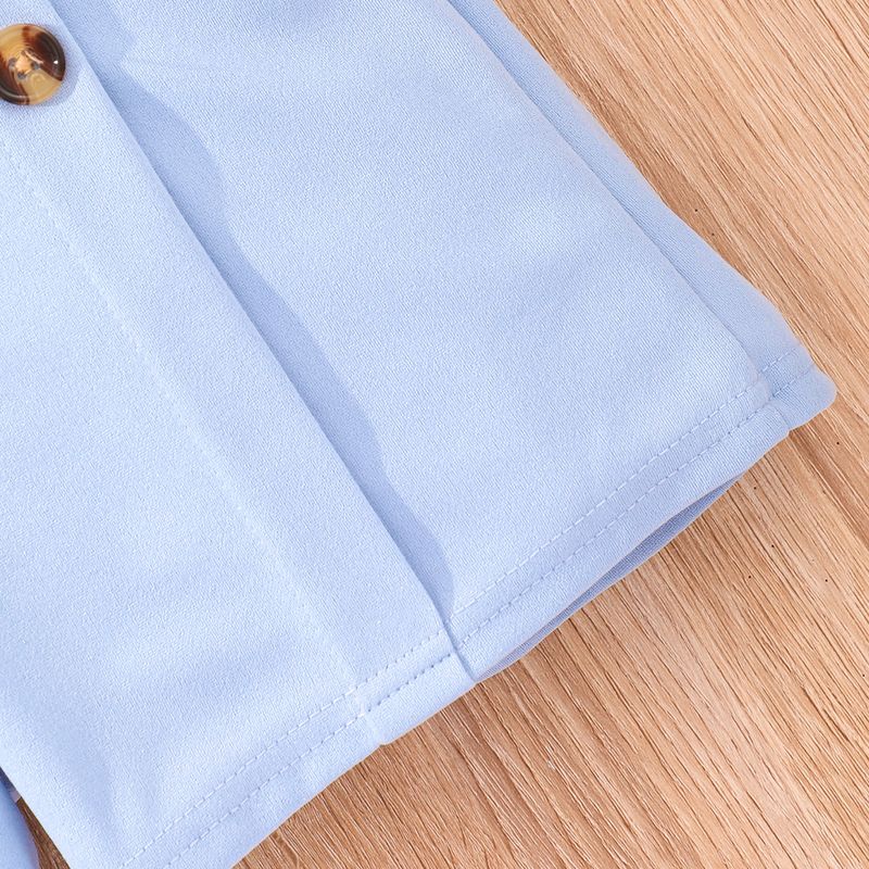 Kinderkleding Nieuwe meisjes casual bretels effen kleur knoop lente en zomer jumpsuit_voghion.com