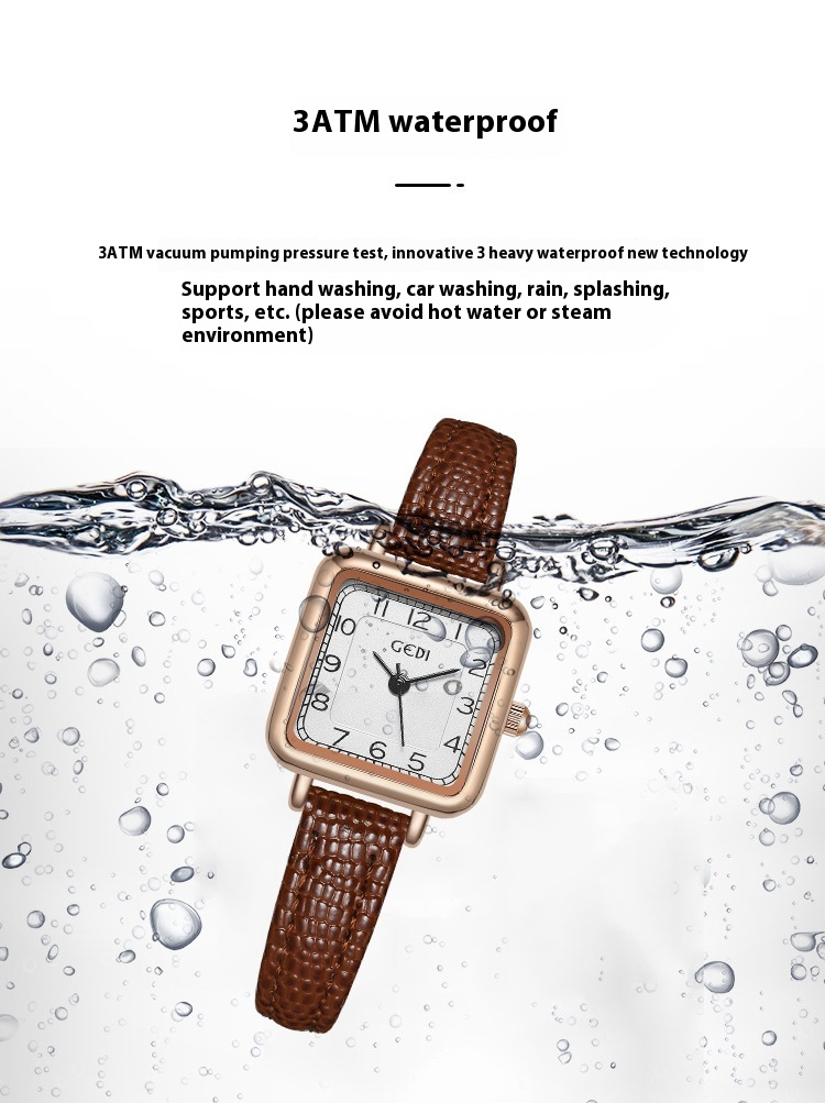 Gedi GEDI ultra-thin small square student gift light luxury niche minimalist digital quartz belt watch_voghion.com