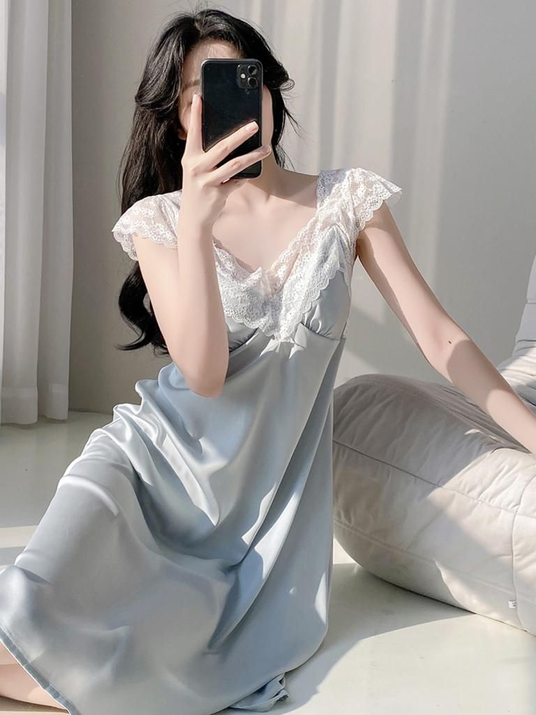 Sonno estivo sensuale! Abito in pizzo di seta ghiacciata trasparente con reggicalze e protezioni per il petto_voghion.com
