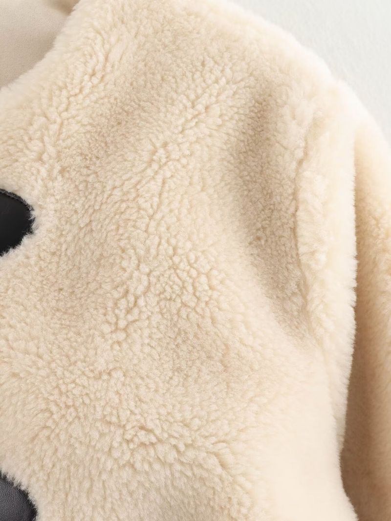 Giacca in pile bicolore da donna Spring Ins con fibbia - Capispalla casual e accogliente per tutti i giorni_voghion.com