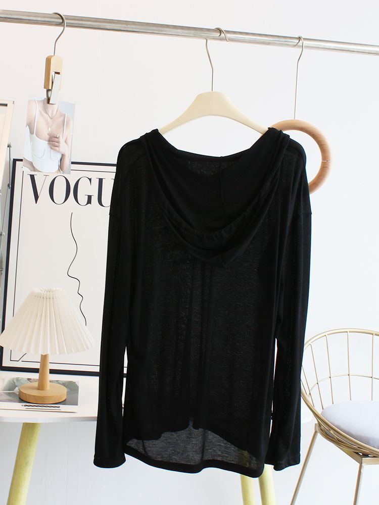 T-shirt ample à manches longues et imprimé fin, style coréen décontracté_voghion.com