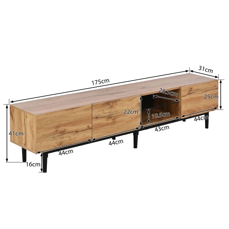 Meuble TV moderne avec finition grain de bois, éclairage LED réglable, 175 L x 31 l x 41 H cm_voghion.com