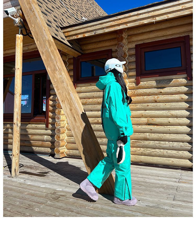 Snowboarding With Hood For Women, Bright Color, Waterproof, Warm, Fleece-Lined, Thickened Coat, Mountaineering Jacket_voghion.com