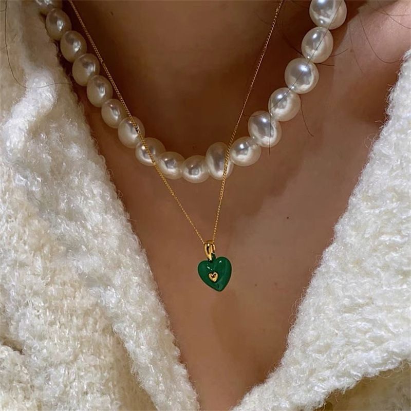 Collana con ciondolo coreano alla moda per donna, catene per clavicola a forma di cuore in smalto smaltato, collari per collo 2024, nuovi gioielli alla moda primaverili_voghion.com