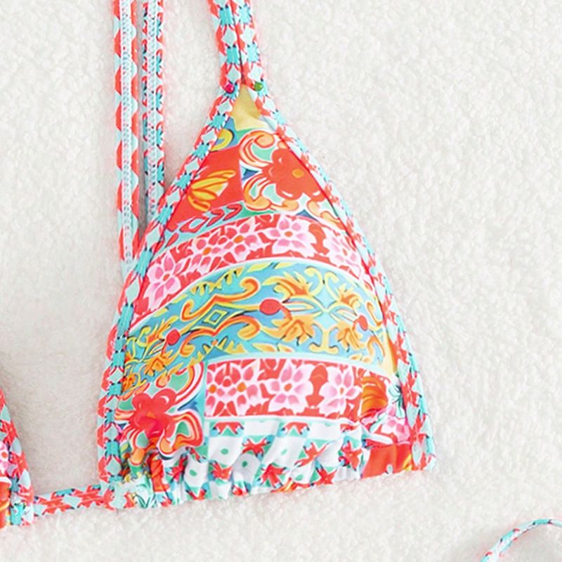 Traje de baño de bikini sexy con tirantes estampados nuevo traje de baño dividido con cordones de gama alta para mujer_voghion.com