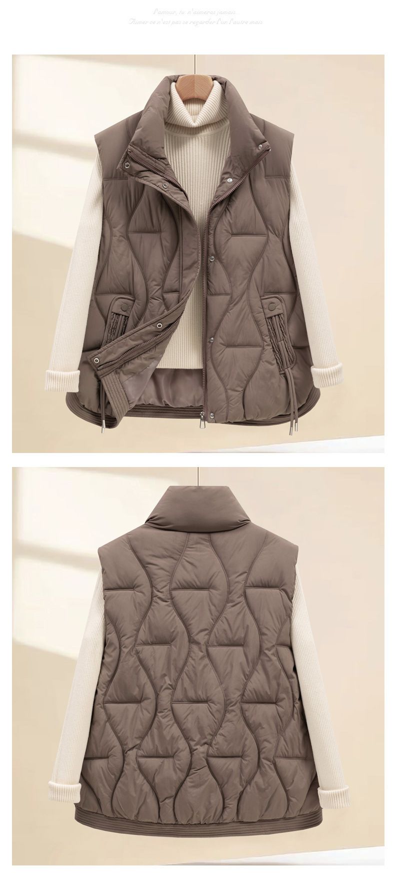 Women's Padded Vest With Stand Collar, Winter Warm Quilted Jacket, Loose Fit Casual Outerwear, Lightweight Puffer Gilet For Autumn & Winter_voghion.com