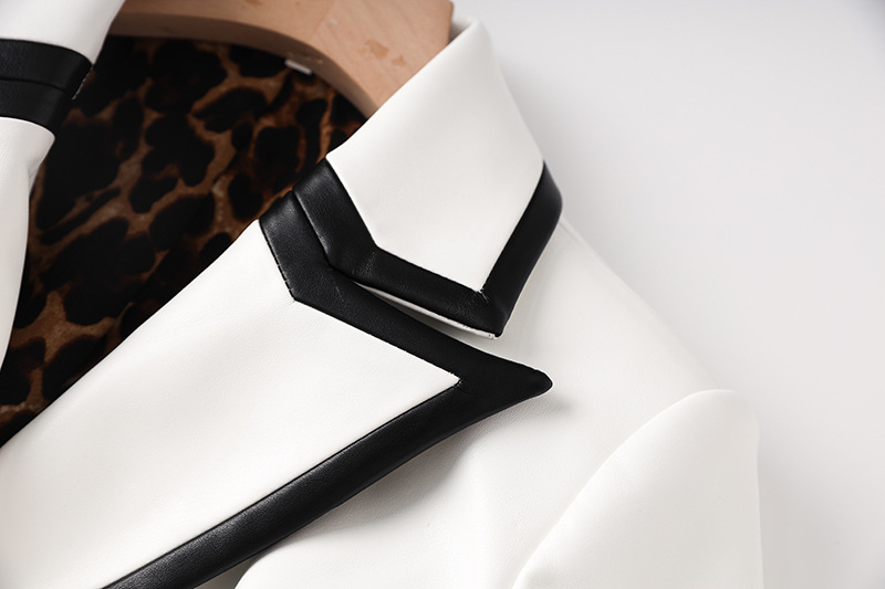 Women's PU leather splicing print high quality contrast leather silver buckle small suit _voghion.com
