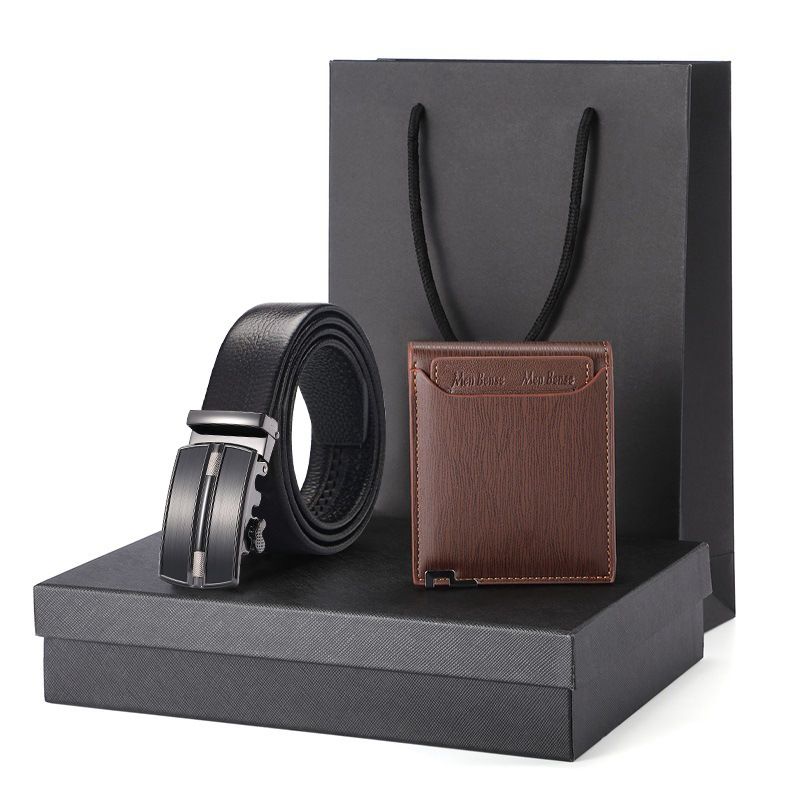 Gift Wallet Set Men's Belt Automatic Buckle Belt First Layer Cowhide Business Cowhide Belt Business Gift Men_voghion.com