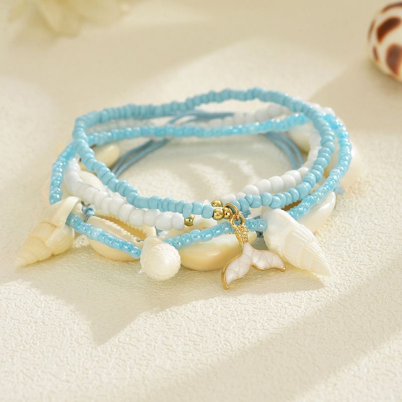 Set di cavigliere elastiche con perline e conchiglie a forma di stella marina, stile estivo per le donne, alla moda, in spiaggia_voghion.com