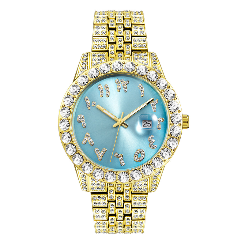 MISSFOX Watch, European And American Hip-hop Hipster Gold High-end Full Diamond Large Dial Calendar Quartz Men's Watch_voghion.com