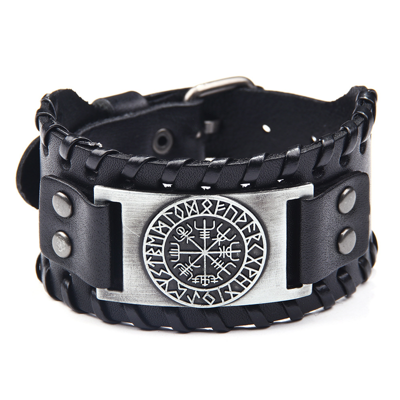 Bracciale 2 pezzi in pelle lega, braccialetto alla moda, martello di Thor, braccialetto in PU personalizzato_voghion.com