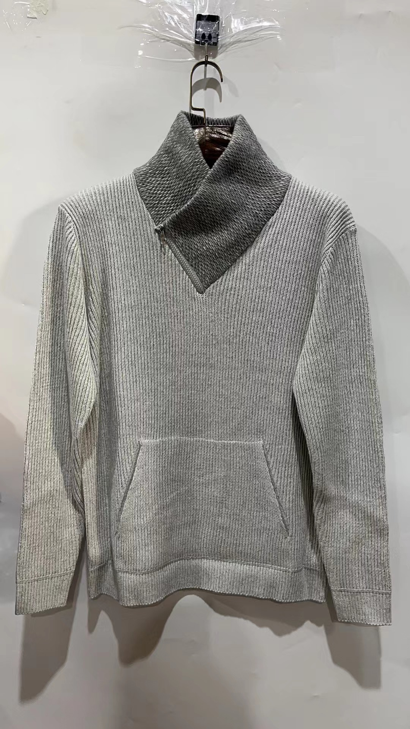 Herrenbekleidung Herbst und Winter Herrenmode Pullover Langarm Stehkragen Tasche Strick Herrenpullover_voghion.com