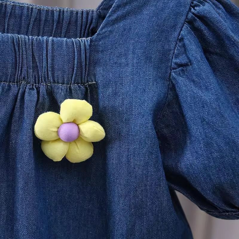 Little Thin Denim 2024 Yeni Moda Kız Bebek Yaz İki Parçalı Takım_voghion.com