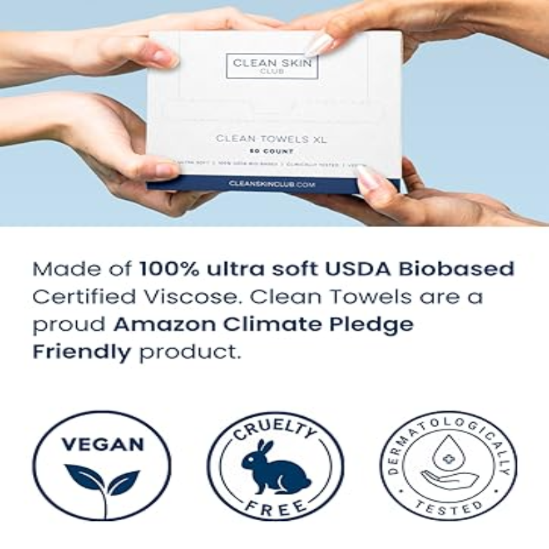 Clean Skin Club Cleaning Towel XL ™ Asciugamani monouso per il viso 100% USDA Bio Based Salviette struccanti ultra morbide 50_voghion.com