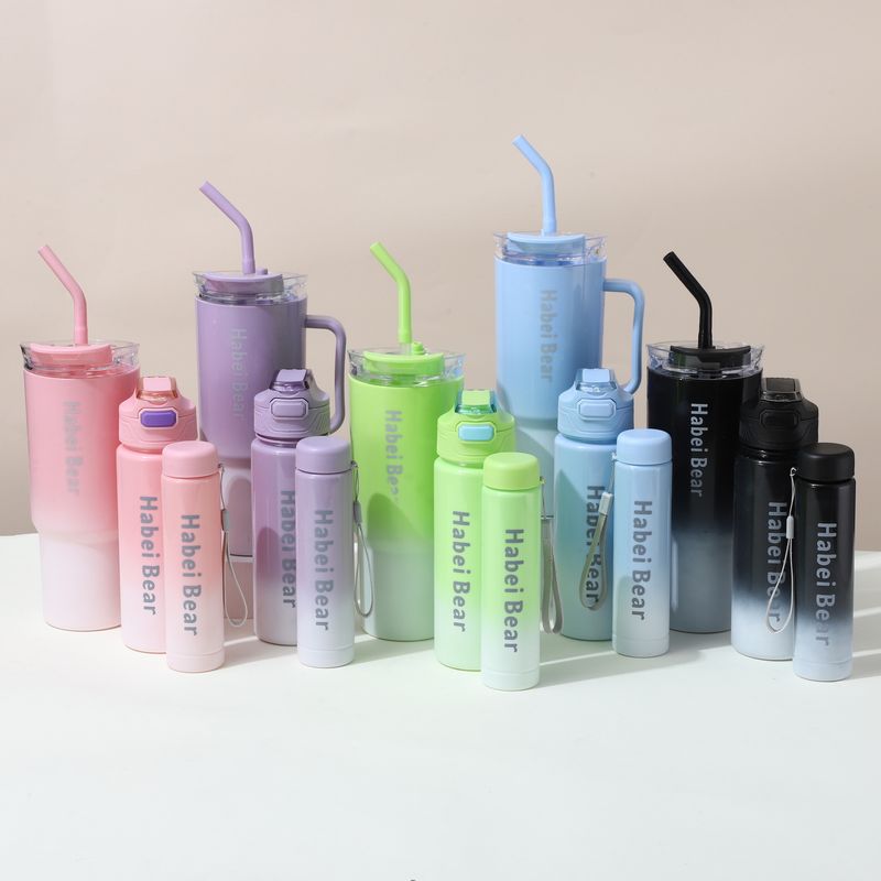40oz Car Cup Gradient Color Water Cup Portable Handheld Plastic Cup High Value Straw Cup Three Piece Kettle_voghion.com