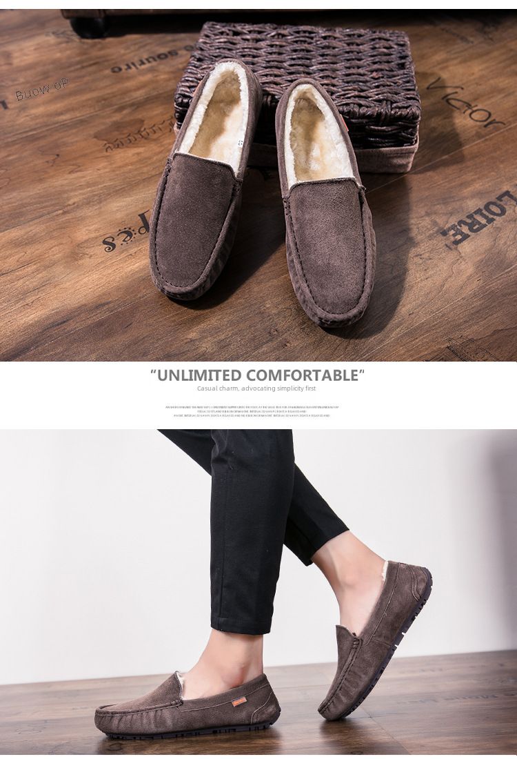 501-3 Winter Heren Bean Schoenen Katoenen Schoenen Rijschoenen Lage Top Mid-mouth Flip-on Warme Platte Casual Leren Schoenen met Fluweel_voghion.com