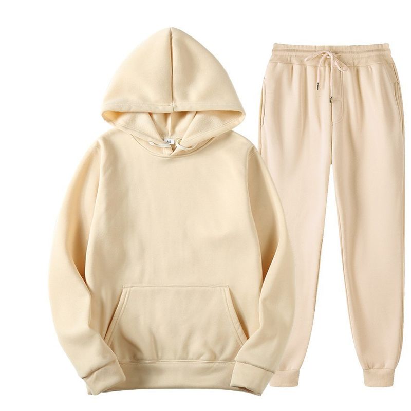 Men's Spring And Autumn Solid Color Suit Hooded Sweater Suit Trend Casual Sports Two-piece Suit Going Out_voghion.com